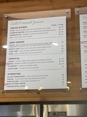 Juice menu  at Kauai Juice Co. in Koloa