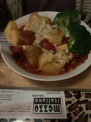 Delicious!  Where else can I get eggplant parmigiana made with their homemade vegan cheeze!  We also had the polenta   at Mezzo Italiano in Cambria