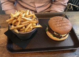 No beef burger and fries  at Bonne Santé in Plymouth
