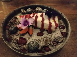 Cheesecake to die for, beautifully presented, gorgeous flavours. at Bonne Santé in Plymouth