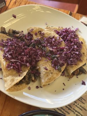 Huitlacoche (corn mushrooms) enchiladas vegan option and vegetarian   at Amaranto in Tulum