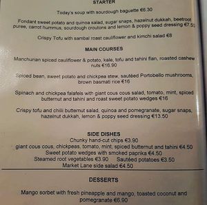 Vegan menu options  at Market Lane in Cork