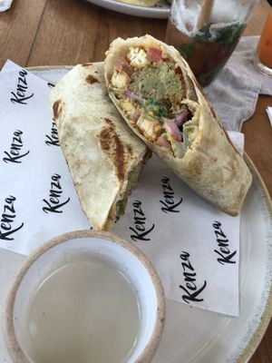 Falafel and tempeh wrap (ask for it vegan and with extra tahini dressing)   at Kenza in 