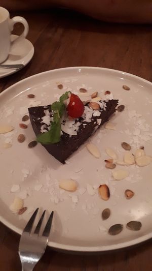 Raw choc vegan cake (the only vegan dessert, but it is good!) at Kenza in 
