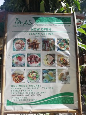 Sign at Imas Vegetarian Restaurant in San Vincente Palawan