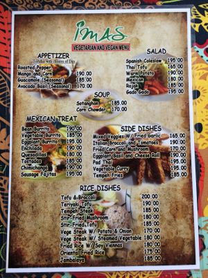 Menu (1/2) - most items   at Imas Vegetarian Restaurant in San Vincente Palawan