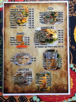 Menu (2/2) - most items   at Imas Vegetarian Restaurant in San Vincente Palawan
