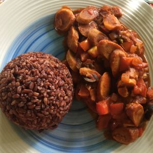 Vegan sausage fajitas at Imas Vegetarian Restaurant in San Vincente Palawan