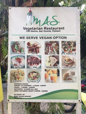 Advertisement at Imas Vegetarian Restaurant in San Vincente Palawan