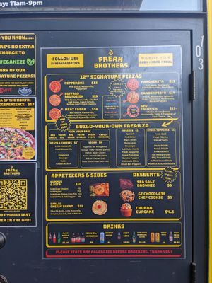 Menu board at Freak Brothers Pizza in Phoenix
