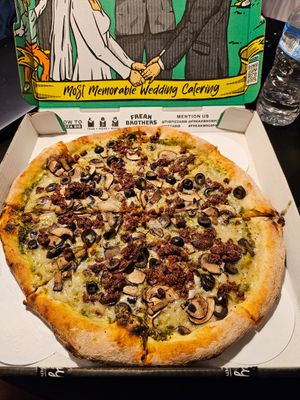 Cashew cheese and vegan chorizo. at Freak Brothers Pizza in Phoenix