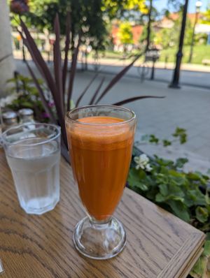 Carrot Ginger Juice at Cafe Landwer - University Ave in Toronto