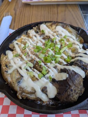 Eggplant in tahini at Cafe Landwer - University Ave in Toronto