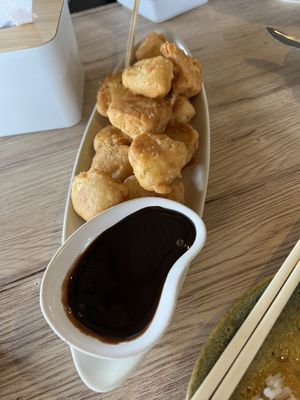 Fried Pineapple fritters with chocolate sauce  at Yawee in Koh Lanta