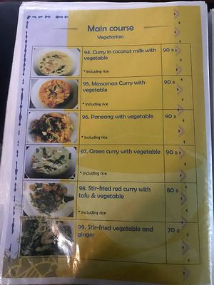 Menu at Yawee in Koh Lanta
