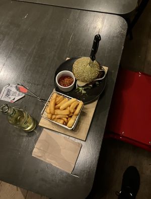 the vegan burger / also very good fries   at Clinknoord in Amsterdam