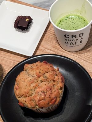 Apple black tea muffin, matcha, and a mint chocolate with gold at HND - HealthyTOKYO Cafe & Shop - T2 in Tokyo