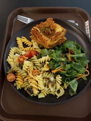 Lasagna and two salads at HND - HealthyTOKYO Cafe & Shop - T2 in Tokyo