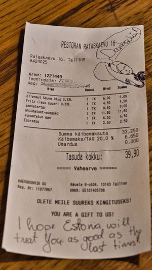 The bill at Rataskaevu 16 in Tallinn