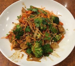 Vegan Stir Fry (with vegan chicken add on). Excellent blend of flavors & spices. Great portion size. at CRAVE in Bloomington