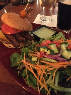 Vegan burger & garden salad. I did not care for the vegan ranch dressing (lacked flavor). at CRAVE in Bloomington