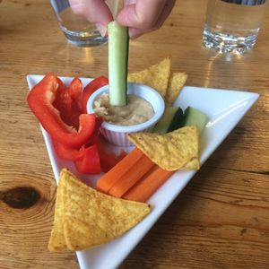 Complimentary dip. at The Green Way Cafe in Matlock