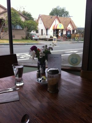 View from corner table at Wildflower Cafe and Bakery in Arcata