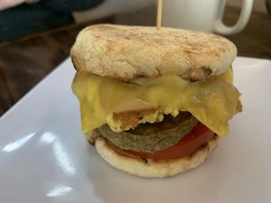 Egg muffin with tofu sausage   at Wildflower Cafe and Bakery in Arcata