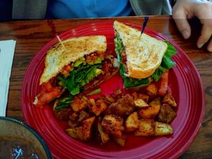 Vegan Happy Waitress sandwich with country potatoes at Wildflower Cafe and Bakery in Arcata