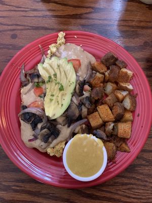 Marvelous muffin veganized with tofu scramble and V-cheese at Wildflower Cafe and Bakery in Arcata