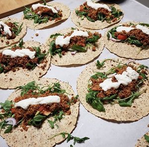 Taco wraps. Fully gluten free and organic. Made with walnuts for the taco “meat"  at Criollo Chocolate Café in Drammen