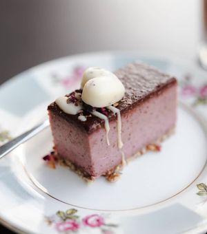 Raspberry raw cake  at Criollo Chocolate Café in Drammen