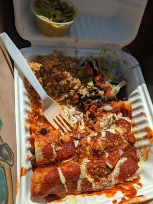 Chick'n enchiladas at Plant Love Food in El Monte