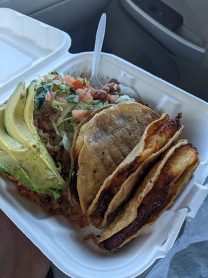 Potato taco plate at Plant Love Food in El Monte