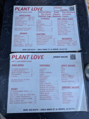 Menu at Plant Love Food in El Monte