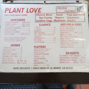 Menu 1 at Plant Love Food in El Monte