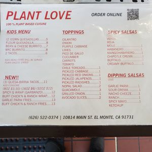 Menu 2 at Plant Love Food in El Monte