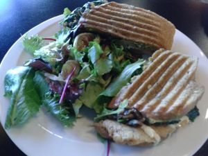 veganized chicken provolone panini at Red Velvet Cafe - Sahara in Las Vegas