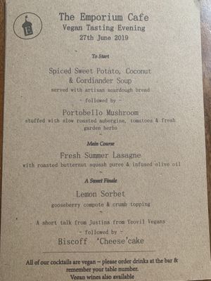 Vegan tasting evening menu  at The Emporium in Yeovil