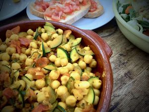 Courgette with chickpeas and organic tomato from our vegetable garden at Alaya Retreat Centre in Torrelles De Foix