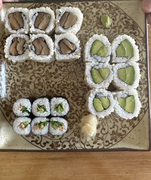 Sushi sampler - shiitake, avocado, and soy rolls  at Cha-Ya in Berkeley