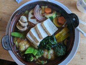 Terrible taste, a sukiyaki soup. at Cha-Ya in Berkeley