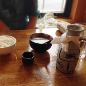 vegan miso soup, locally produced sake at Cha-Ya in Berkeley