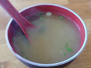 Miso soup came with the lunch special. I was disappointed that it didn't have silken tofu and it tasted like it had too much wakame at Cha-Ya in Berkeley