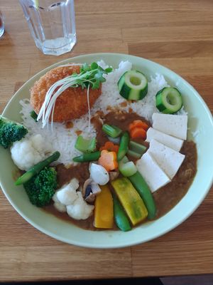$13 Curry Lunch Special : Good size, decent flavor, the mashed potato crochette was amazing! at Cha-Ya in Berkeley