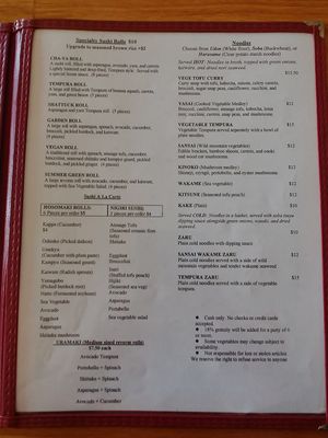 Menu 3 of 4 at Cha-Ya in Berkeley