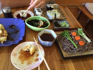rolls and buckwheat noodles with sea vegetables  at Cha-Ya in Berkeley