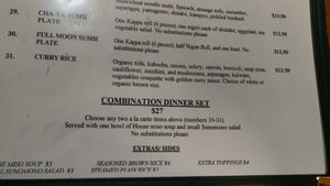 menue at Cha-Ya in Berkeley