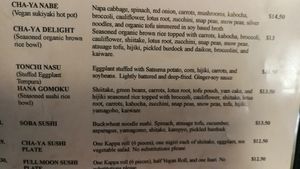 menu at Cha-Ya in Berkeley