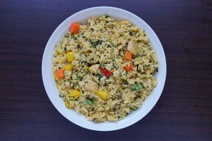 Tempeh Fried Rice: Tempeh is a soybean fermented whole food product. Fungi inoculation makes it more healthy, nutritious, and bioavailable to the body. at Veganersworld 莘咖哩  in Tainan